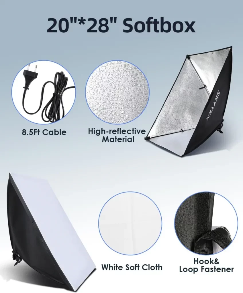 Skytex Softbox Lighting Kit (2-Pack) - 20x28in, 135W 5500K for Photography & Video